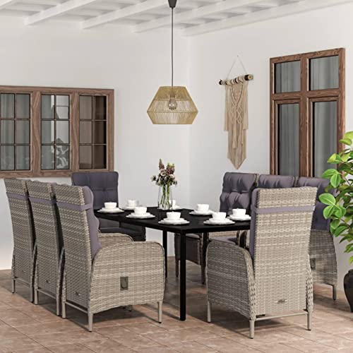 LAPOOH 9-TLG. Garten-Essgruppe mit Auflagen Grau und Schwarz, Esstisch Mit Stühlen Set, Gartenmöbel Sitzgruppe, Balkon Möbel, Gartenlounge Set, Terrassenmöbel, Balkonmöbel Set - 3099364 von LAPOOH