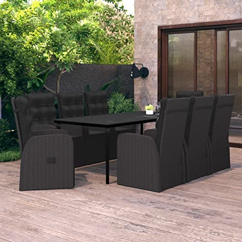 LAPOOH 9-TLG. Garten-Essgruppe mit Auflagen Schwarz, Esstisch Mit Stühlen Set, Gartenmöbel Sitzgruppe, Balkon Möbel, Gartenlounge Set, Terrassenmöbel, Balkonmöbel Set - 3099500 von LAPOOH