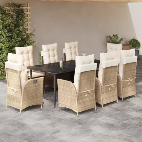 LAPOOH 9-TLG. Garten-Essgruppe mit Kissen Beige Poly Rattan, Esstisch Mit Stühlen Set, Gartenmöbel Sitzgruppe, Balkon Möbel, Gartenlounge Set, Terrassenmöbel, Balkonmöbel Set - 3213243 von LAPOOH