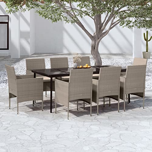 LAPOOH 9-TLG. Garten-Essgruppe mit Kissen Beige und Schwarz, Esstisch Mit Stühlen Set, Gartenmöbel Sitzgruppe, Balkon Möbel, Gartenlounge Set, Terrassenmöbel, Balkonmöbel Set - 3099328 von LAPOOH