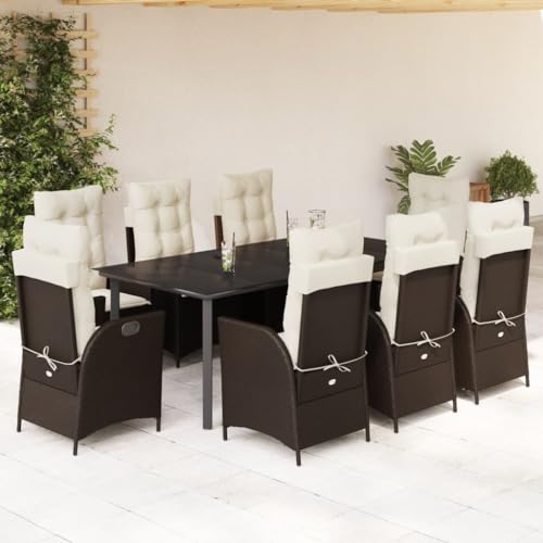 LAPOOH 9-TLG. Garten-Essgruppe mit Kissen Braun Poly Rattan, Esstisch Mit Stühlen Set, Gartenmöbel Sitzgruppe, Balkon Möbel, Gartenlounge Set, Terrassenmöbel, Balkonmöbel Set - 3213213 von LAPOOH