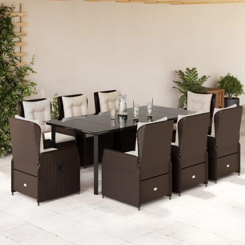 LAPOOH 9-TLG. Garten-Essgruppe mit Kissen Braun Poly Rattan, Esstisch Mit Stühlen Set, Gartenmöbel Sitzgruppe, Balkon Möbel, Gartenlounge Set, Terrassenmöbel, Balkonmöbel Set - 3262853 von LAPOOH