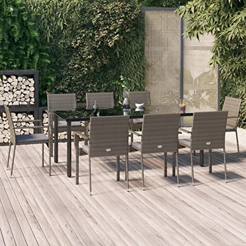 LAPOOH 9-TLG. Garten-Essgruppe mit Kissen Schwarz und Grau Poly Rattan, Esstisch Mit Stühlen Set, Gartenmöbel Sitzgruppe, Balkon Möbel, Gartenlounge Set, Terrassenmöbel, Balkonmöbel Set - 3185142 LAPOOH 9-TLG. Garten-Essgruppe mit Kissen Schwarz und Grau Poly Rattan, Esstisch Mit Stühlen Set, Gartenmöbel Sitzgruppe, Balkon Möbel, Gartenlounge Set, Terrassenmöbel, Balkonmöbel Set - 3185142 von LAPOOH