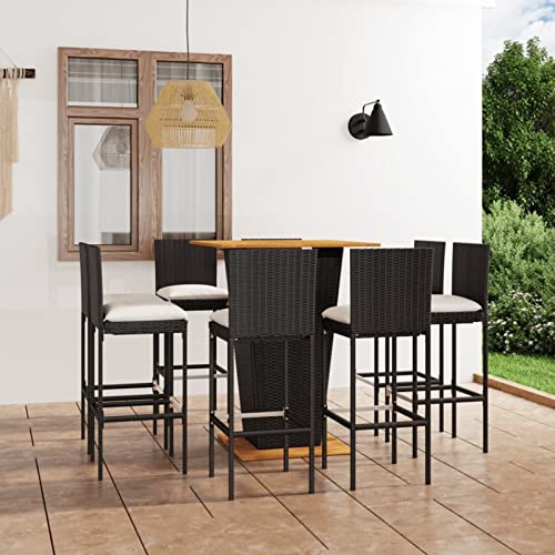 LAPOOH 9-TLG. Gartenbar-Set mit Kissen, Gartenmöbel Sitzgruppe, Tisch Mit Stühlen Set, Outdoor Möbel, Sitzgruppe Garten, Poly Rattan Schwarz von LAPOOH
