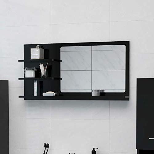 LAPOOH Badspiegel, Wandspiegel, Badezimmerspiegel, Badezimmer Spiegel, Bathroommirror, Schwarz 90x10,5x45 cm Spanplatte von LAPOOH