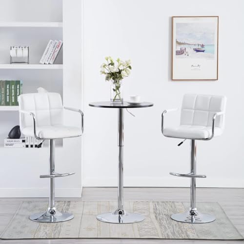 LAPOOH Barhocker 2 STK Barstuhl, Bistrohocker, Thekenhocker, Tresenhocker, Barstools, Bar Hocker, Bar Stools, Bar Chair, Weiß Kunstleder von LAPOOH
