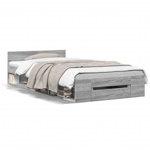 LAPOOH Bettgestell mit Schublade Grau Sonoma 100x200 cm Holzwerkstoff, Bett, Jugendbett, Schlafzimmer Bett, Bed Frame - 3280795 von LAPOOH