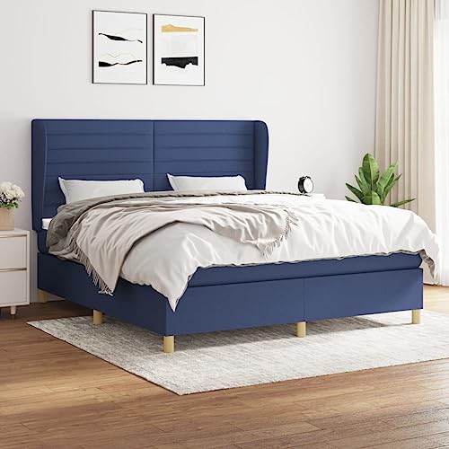 LAPOOH Boxspringbett mit Matratze Blau 160x200 cm Stoff, Bettgestell, Bett, Schlafbett, Bed Frame, Schlafzimmer Bett - 3128619 von LAPOOH