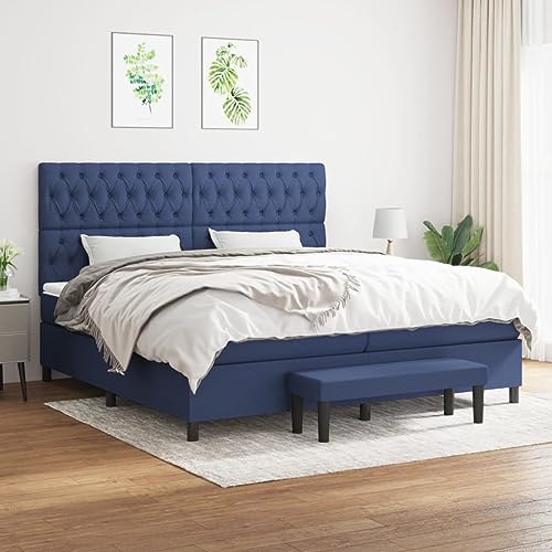 LAPOOH Boxspringbett mit Matratze Blau 200x200 cm Stoff, Bettgestell, Bett, Schlafbett, Bed Frame, Schlafzimmer Bett - 3136867 von LAPOOH