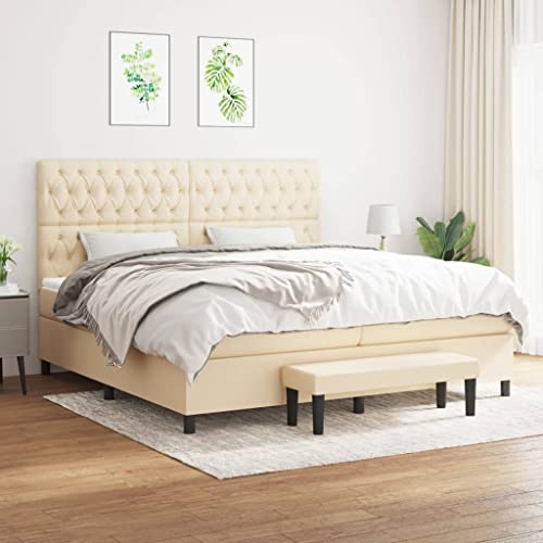 LAPOOH Boxspringbett mit Matratze Creme 200x200 cm Stoff, Bettgestell, Bett, Schlafbett, Bed Frame, Schlafzimmer Bett - 3136866 von LAPOOH