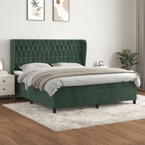 LAPOOH Boxspringbett mit Matratze Dunkelgrün 160x200 cm Samt, Bettgestell, Bett, Schlafbett, Bed Frame, Schlafzimmer Bett - 3129402 von LAPOOH