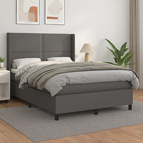 LAPOOH Boxspringbett mit Matratze Grau 140x190 cm Kunstleder, Bettgestell, Bett, Schlafbett, Bed Frame, Schlafzimmer Bett - 3128971 von LAPOOH