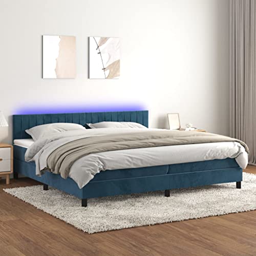 LAPOOH Boxspringbett mit Matratze & LED Dunkelblau 200x200 cm Samt, Bettgestell, Bett, Schlafbett, Bed Frame, Schlafzimmer Bett - 3134547 von LAPOOH