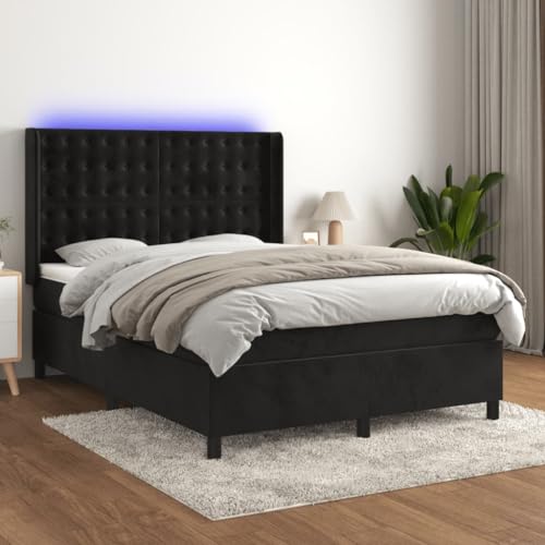 LAPOOH Boxspringbett mit Matratze & LED Schwarz 140x190 cm Samt, Bettgestell, Bett, Schlafbett, Bed Frame, Schlafzimmer Bett - 3139801 von LAPOOH