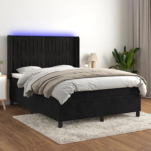 LAPOOH Boxspringbett mit Matratze & LED Schwarz 140x200 cm Samt, Bettgestell, Bett, Schlafbett, Bed Frame, Schlafzimmer Bett - 3139687 von LAPOOH