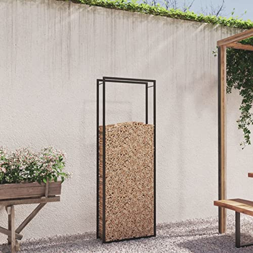 LAPOOH Brennholzregal, Kaminholzregal, Brennholz Regal Außen, Holzregal, Kaminholz Ablage Innen, Outdoor Firewood Racks, Mattschwarz 80x28x222 cm Stahl von LAPOOH