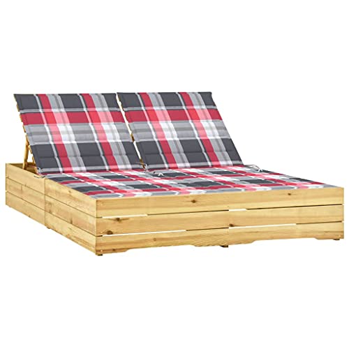 LAPOOH Doppel-Sonnenliege mit Auflagen Kiefernholz Imprägniert, Gartenliege, Liegestuhl, Sonnenstuhl, Sonneninsel Outdoor, Liegen, Gartenmöbel, Bäderliege, Relaxliege - 3065982 von LAPOOH