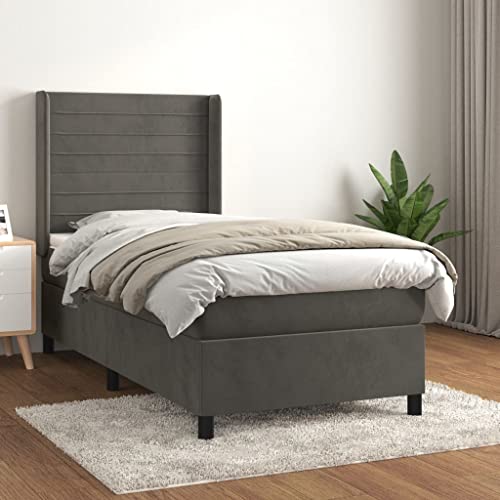 LAPOOH Federbett mit Matratze dunkelgrau 80 x 200 cm Samt Bettgestell Federbett Bettgestell Schlafzimmer - 3132706 von LAPOOH
