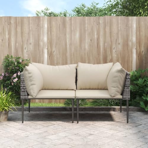 LAPOOH Garten-Ecksofas mit Kissen 2 STK. Grau Poly Rattan, Balkonmöbel Set, Gartenmöbel Set, Gartenlounge Set, Terassenmöbel, Loungemöbel Terrasse - 364126 von LAPOOH