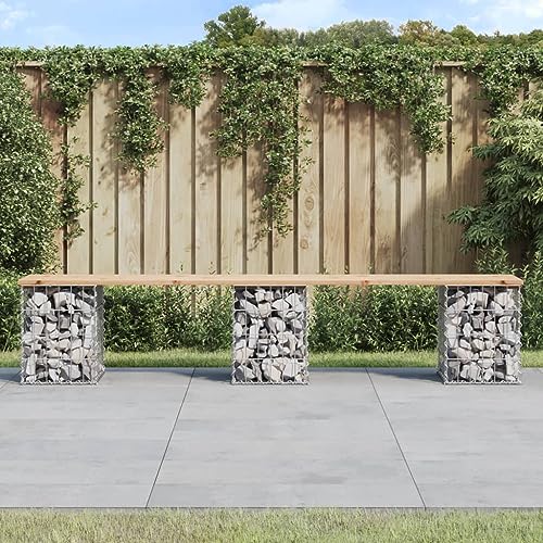 LAPOOH Gartenbank aus Gabionen 203x31x42 cm Massivholz Kiefer, Terrassenmöbel, Wetterfeste Bank, Outdoor Bank, Parkbank, Garten Banken, Deko Bank, Gartenmöbel - 834332 von LAPOOH