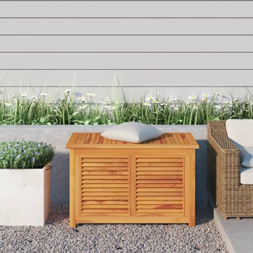 LAPOOH Gartenbox mit Beutel, Kissenbox Outdoor WassBerdicht, Auflagenbox, Aufbewahrungsbox, Terrassenschrank, Gartentruhe, Gartenkiste, Garten Aufbewahrung, 90x50x58 cm Massivholz Teak von LAPOOH