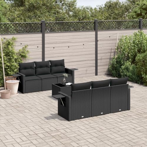 LAPOOH Gartenmöbel-Set, 7-teilig und Kissen, Polyrattan, Schwarz, Set mit Tisch und Stühlen, Gartentisch und Stühlen, Terrassenmöbel, Gartenmöbel für den Außenbereich - 3252242 von LAPOOH