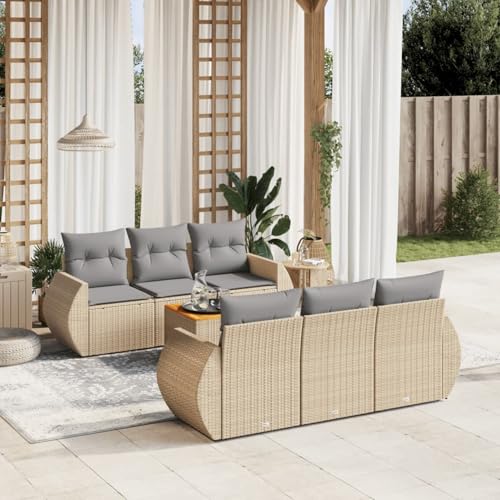 LAPOOH Gartenmöbel-Set 7-teilig mit Kissen in Beige aus Polyrattan, Set für Terrasse, Gartenmöbel-Set, Gartensofa-3224897 von LAPOOH