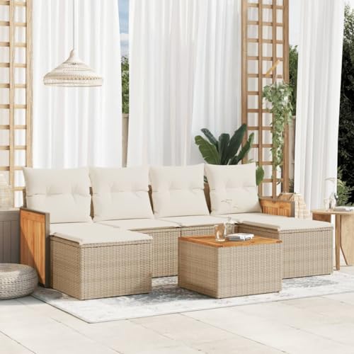 LAPOOH Gartenmöbel-Set 7-teilig mit Kissen in Beige aus Polyrattan, Set für Terrasse, Gartenmöbel-Set, Gartensofa-3227906 von LAPOOH