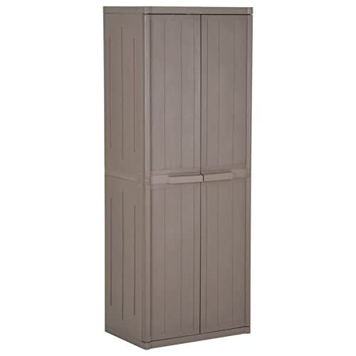 LAPOOH Gartenschrank, Geräteschuppen, Wetterfest, Outdoor Schrank, Gerätehaus, Gartenhausschränke, Terrassenschrank, Braun 65x45x172 cm PP Rattan von LAPOOH