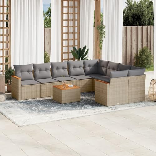 LAPOOH Gartensofa-Set 10-teilig mit Kissen in Beige aus Polyrattan, Gartenmöbel, Set für den Außenbereich, Loungeset für den Außenbereich, 3258713 von LAPOOH