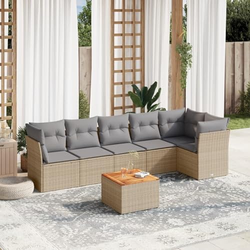 LAPOOH Gartensofa-Set 7-teilig mit beigen Kissen aus Polyrattan, Gartenmöbel-Set, Outdoor-Sofa-Set, Loungeset für den Außenbereich, 3223651 LAPOOH Gartensofa-Set 7-teilig mit beigen Kissen aus Polyrattan, Gartenmöbel-Set, Outdoor-Sofa-Set, Loungeset für den Außenbereich, 3223651 von LAPOOH