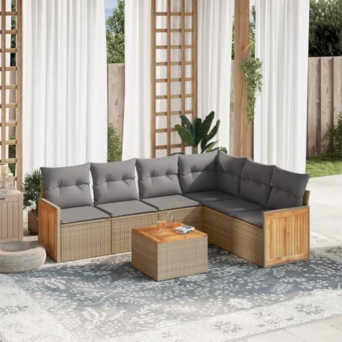 LAPOOH Gartensofa-Set 7-teilig mit beigen Kissen aus Polyrattan, Gartenmöbel-Set, Outdoor-Sofa-Set, Loungeset für den Außenbereich, 3227690 LAPOOH Gartensofa-Set 7-teilig mit beigen Kissen aus Polyrattan, Gartenmöbel-Set, Outdoor-Sofa-Set, Loungeset für den Außenbereich, 3227690 von LAPOOH