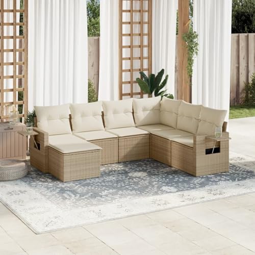 LAPOOH Gartensofa-Set 7-teilig mit beigen Kissen aus Polyrattan, Gartenmöbel-Set, Outdoor-Sofa-Set, Loungeset für den Außenbereich, 3252835 LAPOOH Gartensofa-Set 7-teilig mit beigen Kissen aus Polyrattan, Gartenmöbel-Set, Outdoor-Sofa-Set, Loungeset für den Außenbereich, 3252835 von LAPOOH