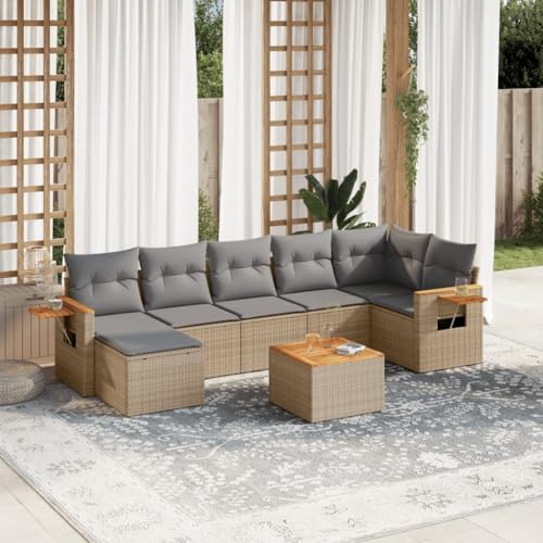 LAPOOH Gartensofa-Set 8-teilig mit beigen Kissen aus Polyrattan, Gartenmöbel, Set für den Außenbereich, Loungeset für den Außenbereich, 3227039 von LAPOOH