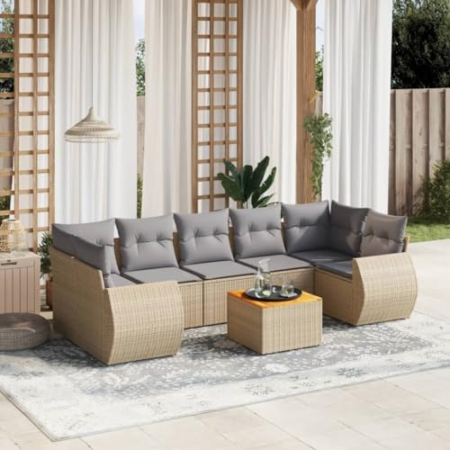 LAPOOH Gartensofa-Set 8-teilig mit beigen Kissen aus Polyrattan, Gartenmöbel, Set für den Außenbereich, Loungeset für den Außenbereich, 3257249 von LAPOOH