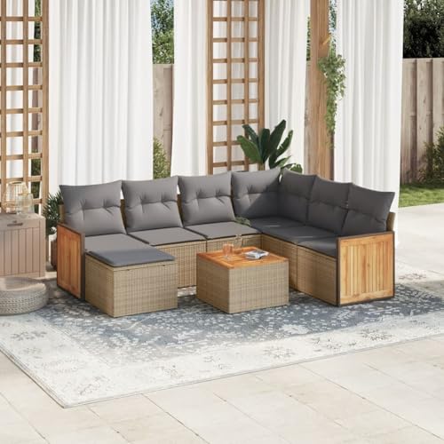 LAPOOH Gartensofa-Set 8-teilig mit beigen Kissen aus Polyrattan, Gartenmöbel, Set für den Außenbereich, Loungeset für den Außenbereich, 3260295 von LAPOOH
