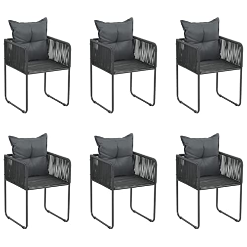 LAPOOH Gartenstühle 6 STK. mit Kissen, Hochlehner, Campingstühle, Lehnstühle, Wetterfest Stuhl, Garden Chair, Poly Rattan Schwarz von LAPOOH