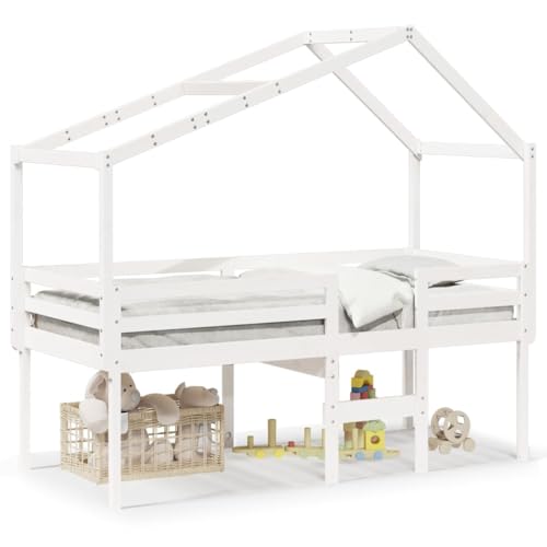 LAPOOH Hochbett mit Dach Weiß 75x190 cm Massivholz Kiefer, Bett, Bettgestell, Schlafzimmer Bett, Bed Frame - 3282062 von LAPOOH