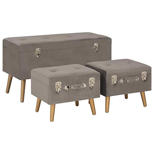 LAPOOH Hocker mit Stauraum 3 STK Sitzhocker, Fußhocker, Sofahocker, Fuß Hocker, Couch Hocker, Stool, Footstool, Grau Samt von LAPOOH