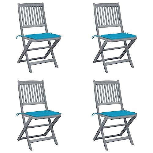 LAPOOH Klappbare Gartenstühle 4 STK. mit Kissen, Gartenmöbel, Lehnstühle, Balkonstühle, Balkonmöbel, Balkon Stuhl, Garten Stühle, Massivholz Akazie von LAPOOH