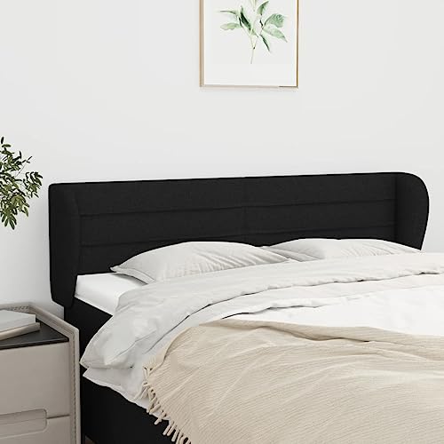 LAPOOH Kopfteil mit Ohren Schwarz 147x23x78/88 cm Stoff, Kopfteil Bett, Bettrückwand, Headboard, Bettrückwände, Bettkopfteilbezug, Kopfteilabdeckung von LAPOOH