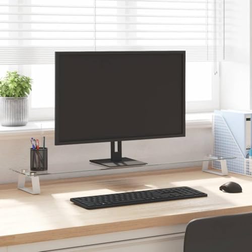 LAPOOH Monitorständer Weiß 100x20x8 cm Hartglas und Metall, Monitor Erhöhung, Schreibtischaufsatz, Monitor Erhöhung Schreibtisch, Bildschirm Erhöhung, Schreibtisch Regalaufsatz - 374218 von LAPOOH