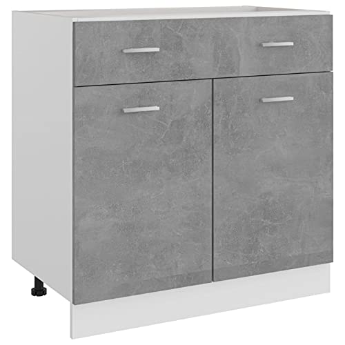 LAPOOH Schubunterschrank, Küchenunterschrank, Küchenschränke, Küchenmöbel, Unterschrank, Kitchen Furniture, Betongrau 80x46x81,5 cm Spanplatte von LAPOOH