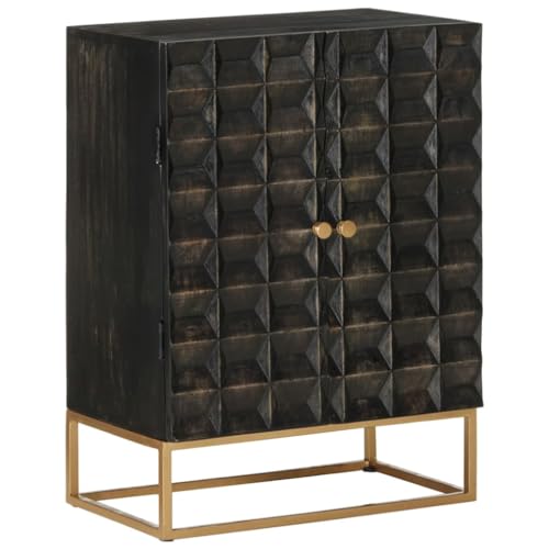 LAPOOH Sideboard Schwarz 55x34x75 cm Massivholz Mango und Eisen, Kommode, Sideboard Wohnzimmer, Schubladenschrank, Komodenschrank, Kommode Schlafzimmer, Flur Möbel, Schlafzimmer Möbel von LAPOOH