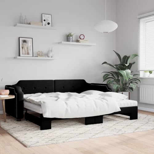 LAPOOH Tagesbett Ausziehbar mit Matratzen Schwarz 90x190 cm Stoff, Schlafsofa, Daybed, Bettsofa, Sofa Bed, Sofabett, Schlafcouch, Jugendbett, Bettgestell, Bettcouch - 3197664 von LAPOOH