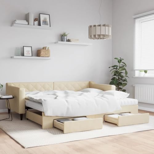 LAPOOH Tagesbett Ausziehbar mit Schubladen Creme 90x200 cm Stoff, Schlafsofa, Daybed, Bettsofa, Sofa Bed, Sofabett, Schlafcouch, Jugendbett, Bettgestell, Bettcouch - 3197484 von LAPOOH