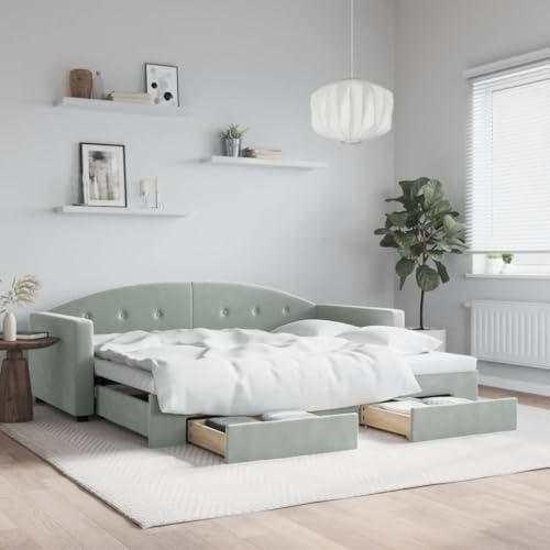 LAPOOH Tagesbett Ausziehbar mit Schubladen Hellgrau 90x200 cm Samt, Schlafsofa, Daybed, Bettsofa, Sofa Bed, Sofabett, Schlafcouch, Jugendbett, Bettgestell, Bettcouch - 3197349 von LAPOOH