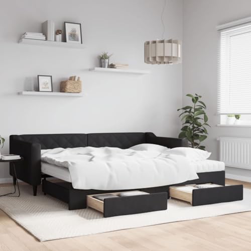 LAPOOH Tagesbett Ausziehbar mit Schubladen Schwarz 90x200 cm Stoff, Schlafsofa, Daybed, Bettsofa, Sofa Bed, Sofabett, Schlafcouch, Jugendbett, Bettgestell, Bettcouch - 3197482 von LAPOOH