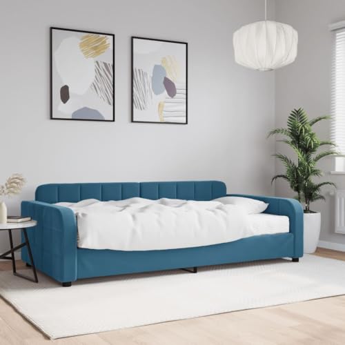 LAPOOH Tagesbett mit Matratze Blau 100x200 cm Samt, Schlafsofa, Daybed, Bettsofa, Sofa Bed, Sofabett, Schlafcouch, Jugendbett, Bettgestell, Bettcouch - 3196911 von LAPOOH