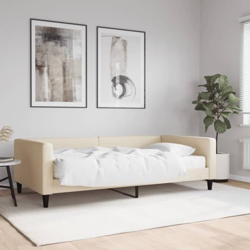 LAPOOH Tagesbett mit Matratze Creme 100x200 cm Stoff, Schlafsofa, Daybed, Bettsofa, Sofa Bed, Sofabett, Schlafcouch, Jugendbett, Bettgestell, Bettcouch - 3196569 von LAPOOH